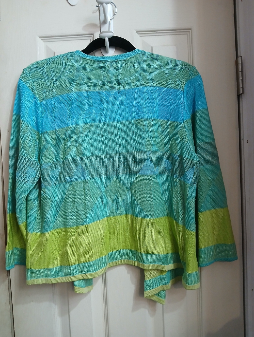 Ruby Rd Cardigan Sweater Size PL Petite L Open Front Blue Green Striped 100% Acr - Picture 5 of 8